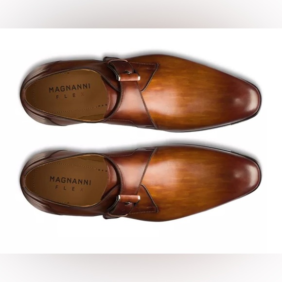Magnanni Men's Manning Monk Strap Dress Shoes Cognac Brown Leather Size 11 - Picture 2 of 10